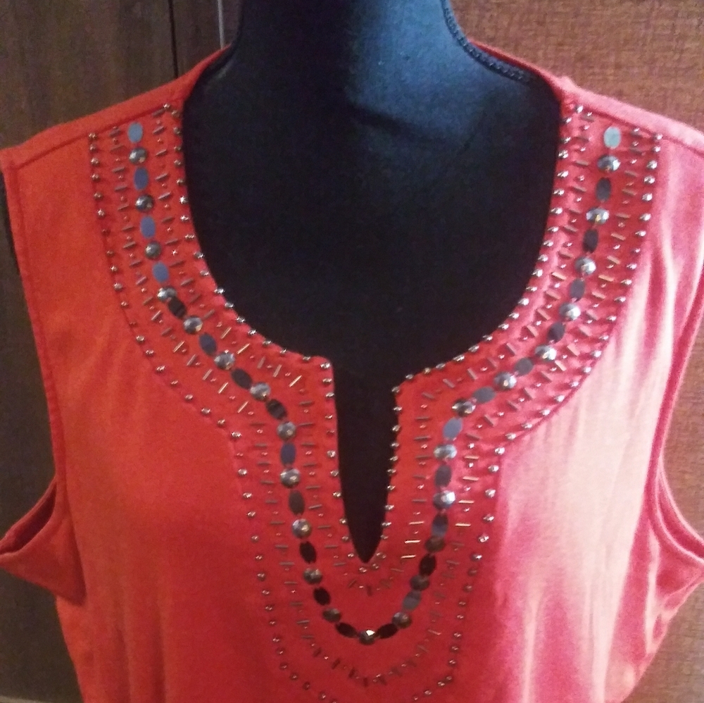 Rafaella Rust Notch Neck Embellished Top 3x